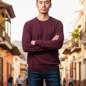 B22 Blue Harbor Men’s Extra Fine Lambswool Sweater Large Burgundy Crewneck